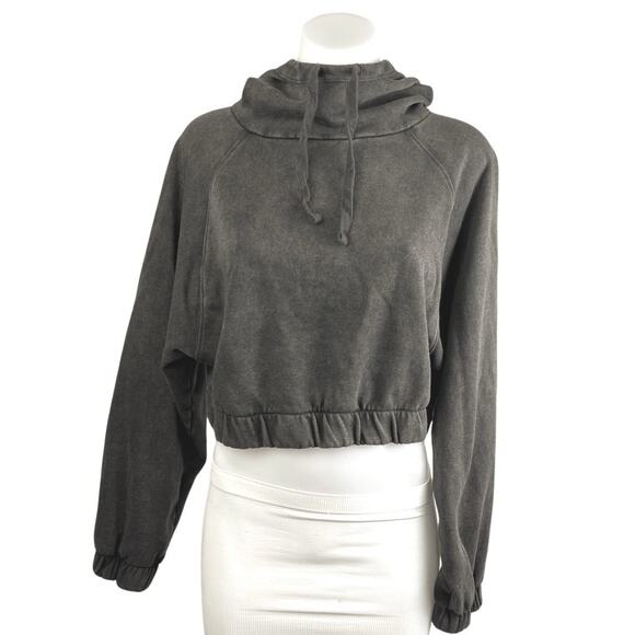 Aeropostale Women's Gray Drawstring Pullover Hooded Hoodie Crop Sweatshirt Top S - Picture 1 of 4